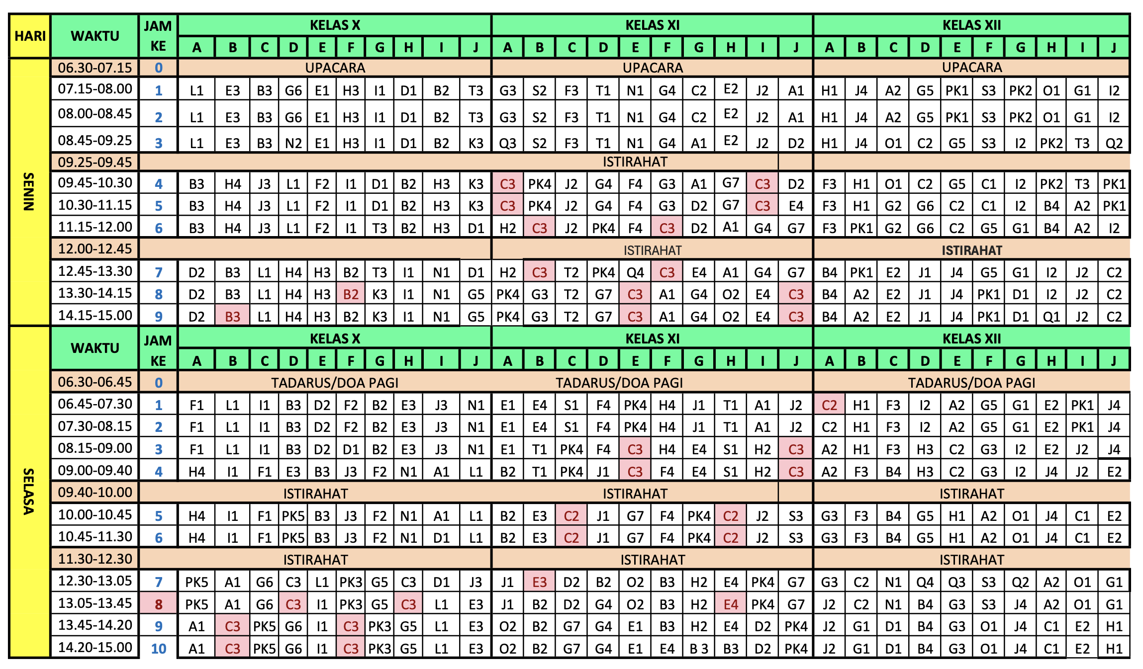 My school schedule.