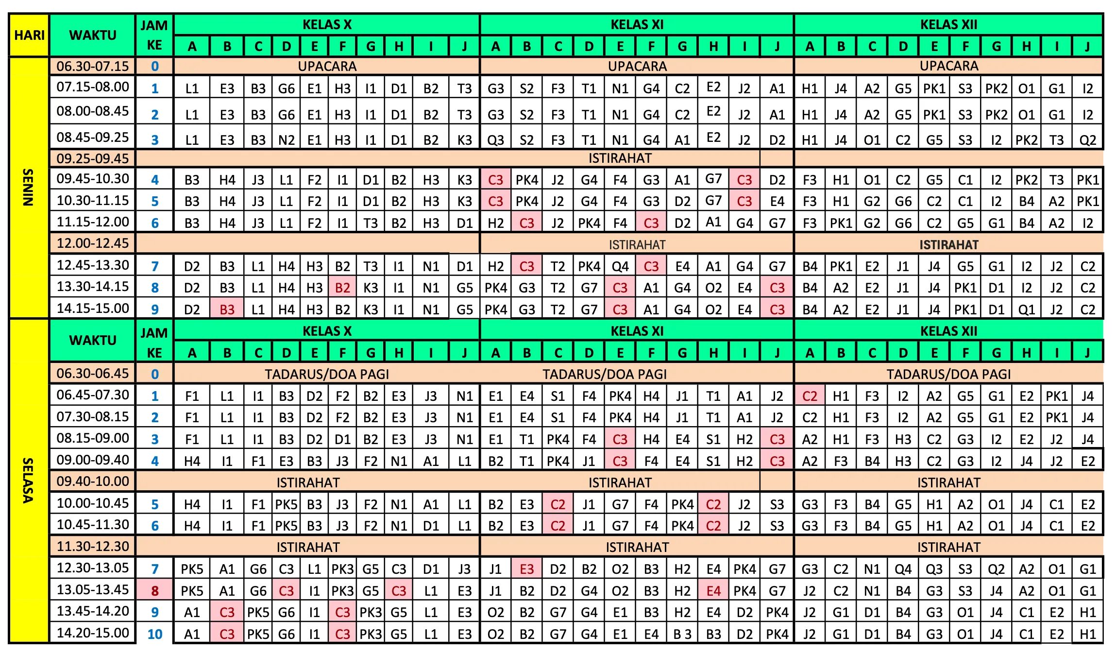 My school schedule.